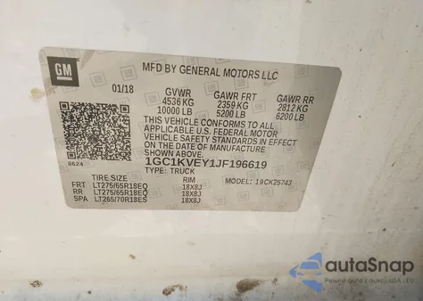 2018 Chevrolet Silverado 2500Hd Lt from USA, damaged, VIN 1GC1KVEY1JF196619